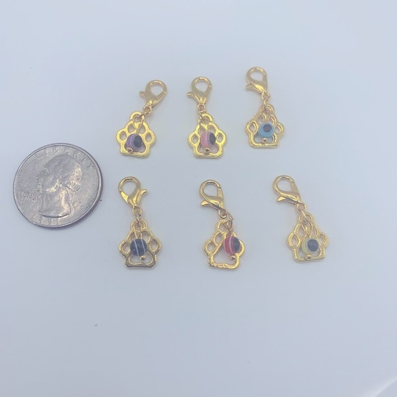 Evil Eye Bead & Paw Charm, Claw Clasp Clip-on for Small Pet Collar or Keychain - Picture 3 of 10